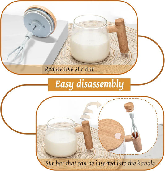 Self Stirring Coffee Mug, Glass Electric Self Mixing Cup with Lid & Handle